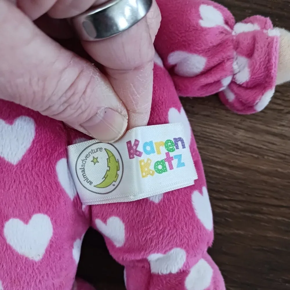 Karen Katz Baby Girl Pink Hearts Plush Doll Rattle 8